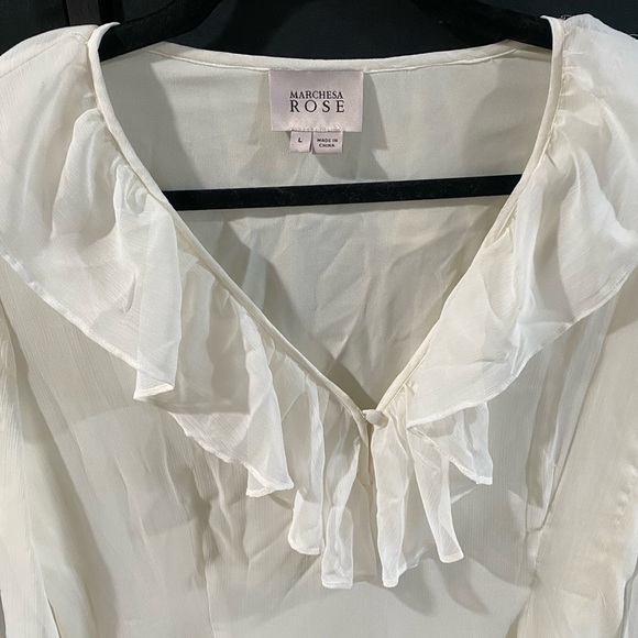 Marchesa Rose White Ivory Chiffon Long Sleeve Ruffle Dress Large - Picture 5 of 5